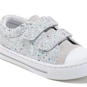 Kids Silver Glitter Velcro Sneakers - Sparkle Star Detail